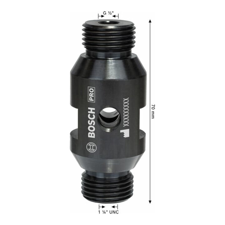 Adaptateur Bosch pour forets diamantés côté machine G 1/2", côté couronne G 1/2".