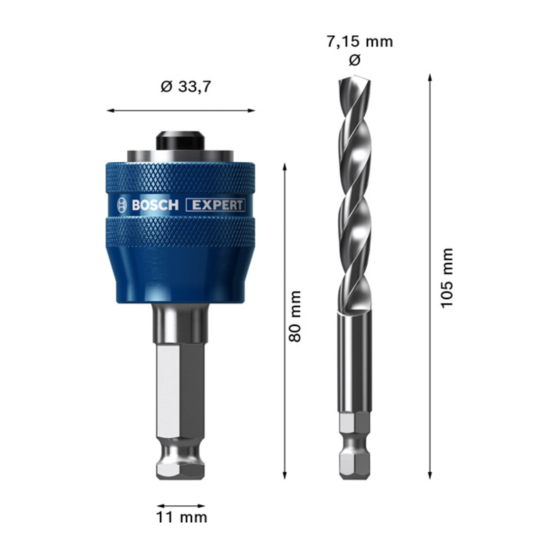 Adaptateur Power Change Plus Bosch Expert, 11 mm, mèche HSS-G, 7,15 x 105 mm