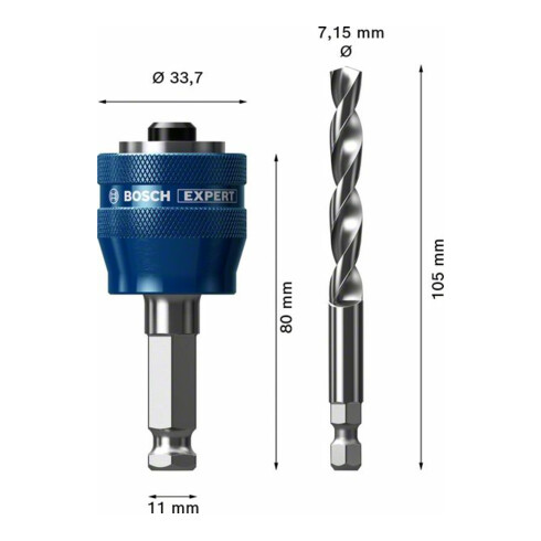 Adaptateur Power Change Plus Bosch Expert, 11 mm, mèche HSS-G, 7,15 x 105 mm