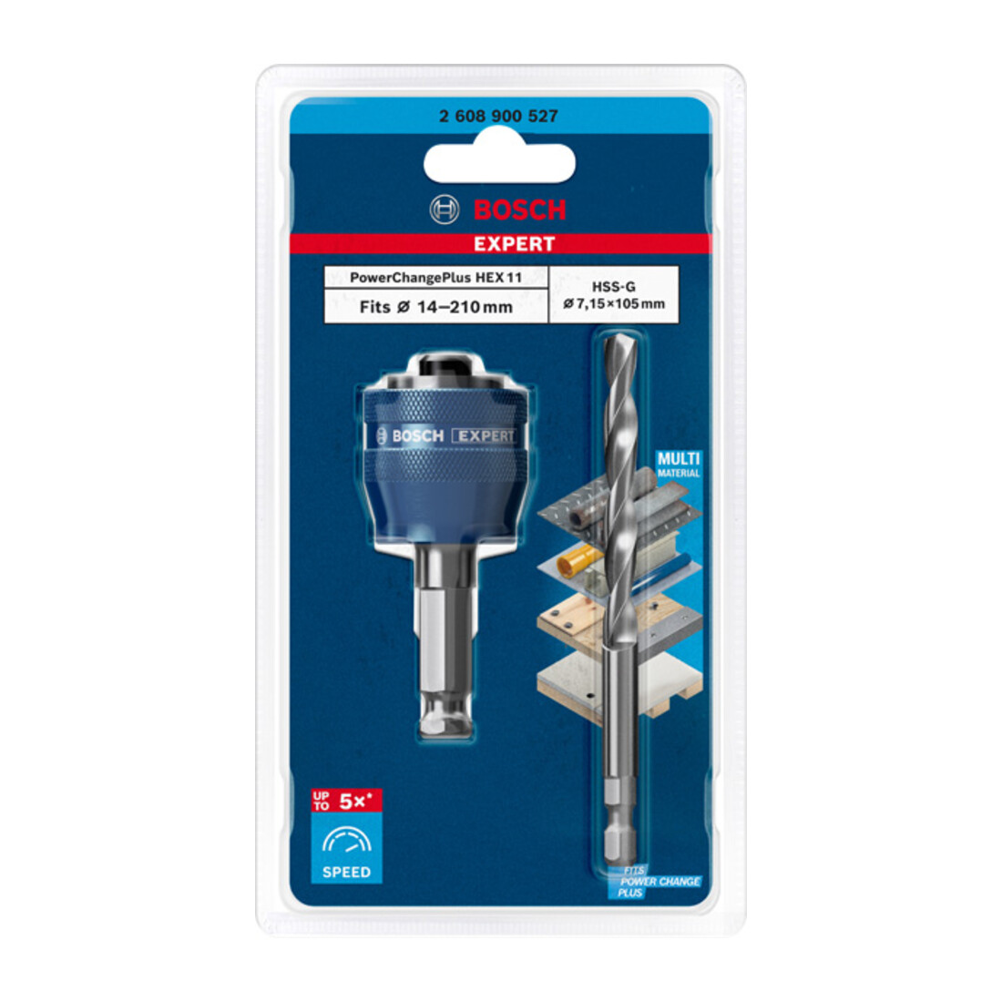 Adaptateur Power Change Plus Bosch Expert, 11 mm, mèche HSS-G, 7,15 x 105 mm
