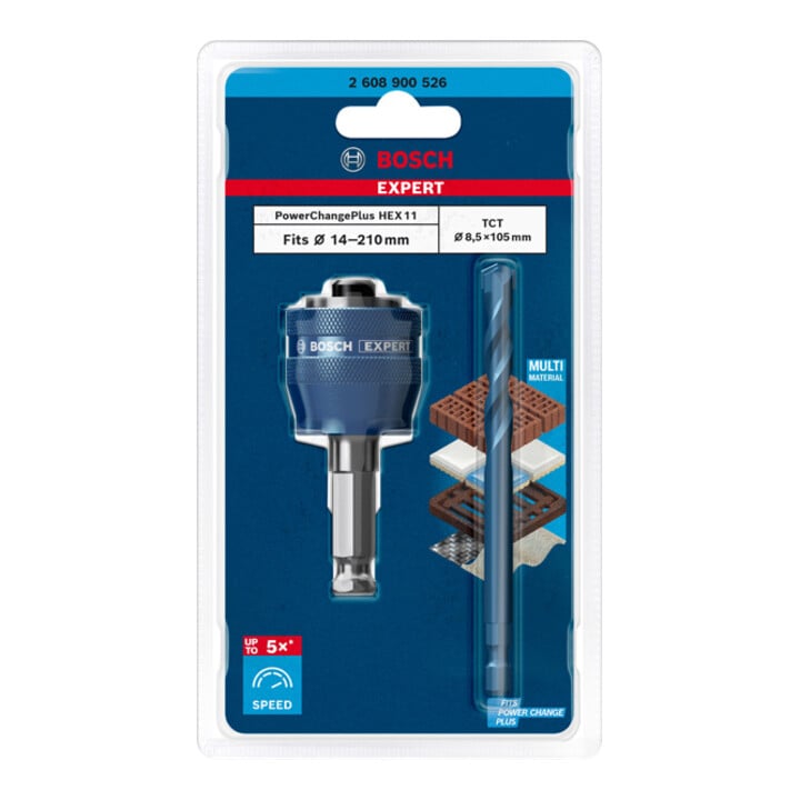 Adaptateur Power Change Plus Bosch Expert, 11 mm, mèche TCT, 8,5 x 105 mm