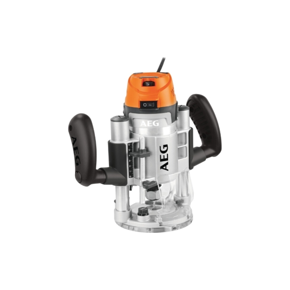 AEG 1400 W bovenfrees MF 1400 KE, invaldiepte 64 mm, incl. 5x geleidehulzen, 3x afzuigadapter, 2x spantangen (8/12 mm), 2x sleutels, parallelgeleider, ovale en ronde bodemplaat, spanvliegbeveiliging in gereedschapstas