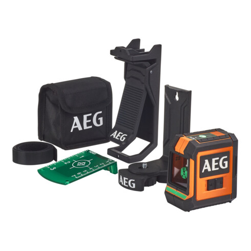 AEG kruislijnlaser CLG2-20K, 20 m, groen, incl. tas, 2x AA batterijen, muurbevestiging (magnetisch), laserrichtplaat, klittenband