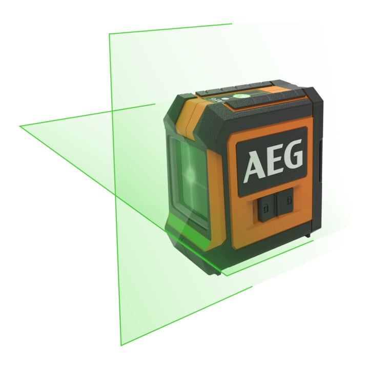 AEG kruislijnlaser CLG2-20K, 20 m, groen, incl. tas, 2x AA batterijen, muurbevestiging (magnetisch), laserrichtplaat, klittenband