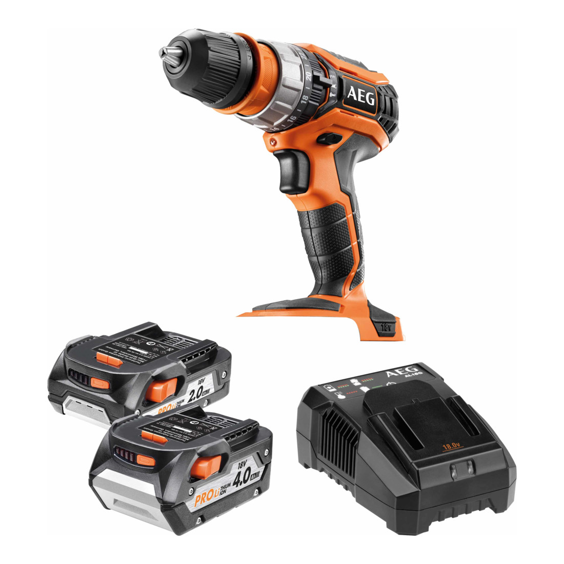 AEG Trapano avvitatore a percussione a batteria BSB18C2XLI-X02C 18V, 1x batteria PRO 18V/2,0Ah, 1x batteria PRO 18V/4,0Ah, caricabatterie e valigetta