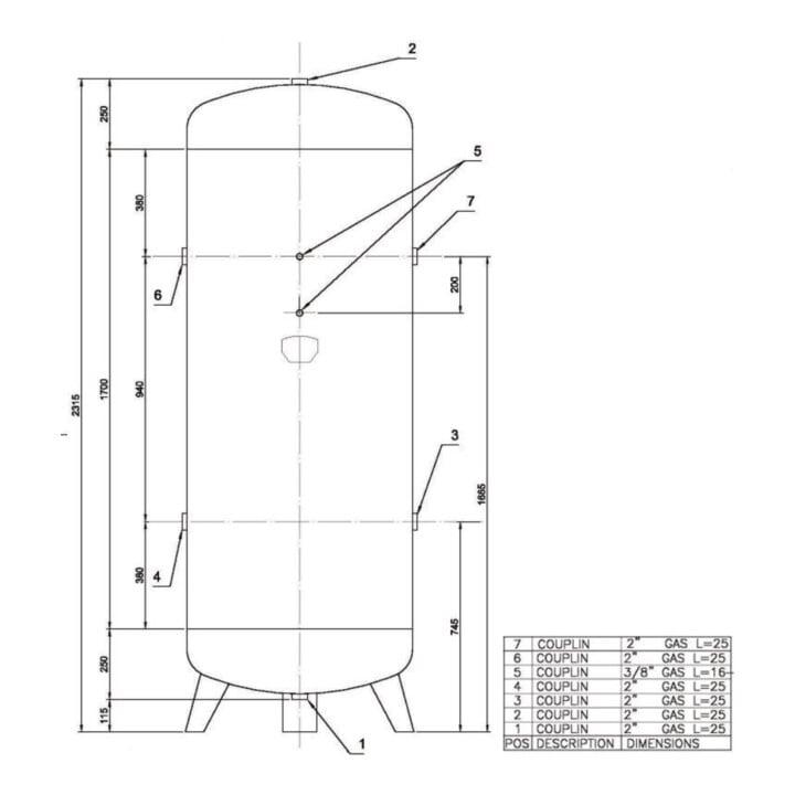Aerotec Druckluftkessel 1000 L stehend - 11 bar ohne Anbausatz