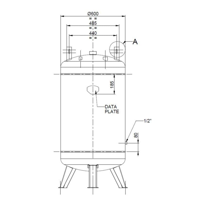 Aerotec Druckluftkessel 270 L stehend mit Aufbaulaschen- 11 bar AD2000 OHNE Anbausatz