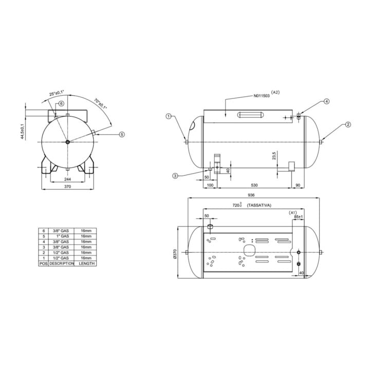 Aerotec Luchtcompressorvat 90 L liggend - 11 bar met brede console 2-traps OHN