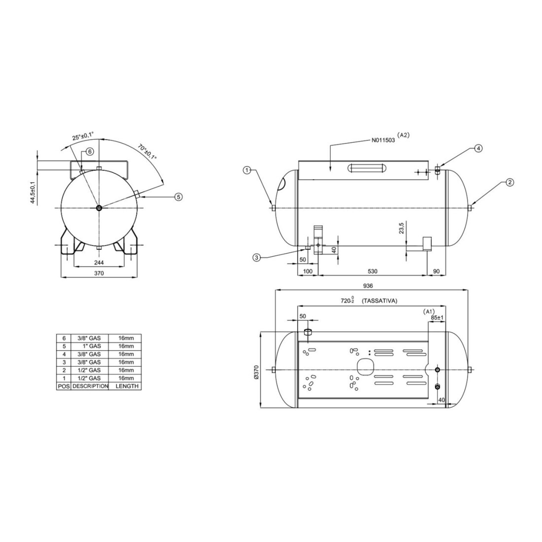 Aerotec Luchtcompressorvat 90 L liggend - 11 bar met brede console 2-traps OHN