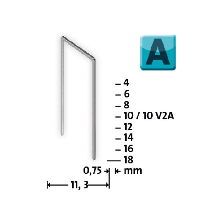 Agrafe fine 53 largeur de l'agrafe 11,3 mm 4 mm 0,75 mm - 2000 un. NOVUS