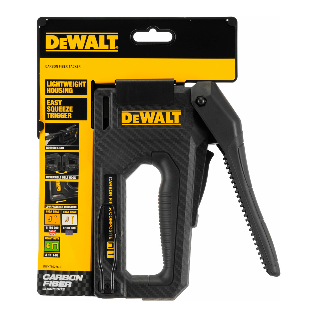Agrafeuse manuelle et cloueuse 2 en 1 DEWALT en fibre de carbone pour agrafes de 6-14mm et clous à tête de 12, 15mm type 18 DWHT80276-0
