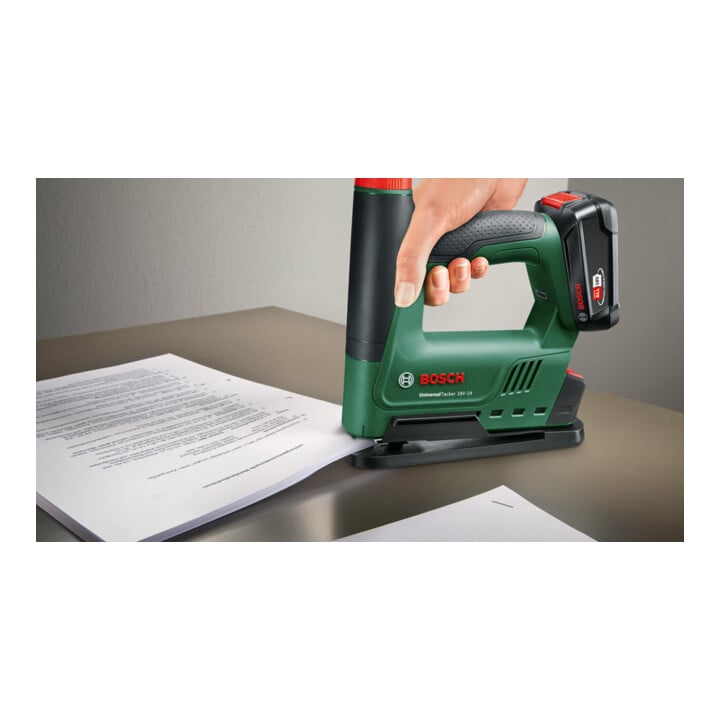 Agrafeuse sans fil UniversalTacker 18V-14 Bosch avec 1 000 agrafes et une entretoise en papier