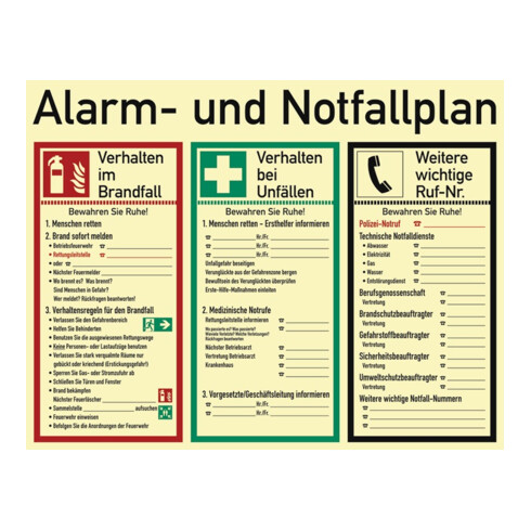 Alarme/plan d'urgence ASR A1.3/DIN EN ISO 7010/DIN 67510 L620xB480mm Ku.