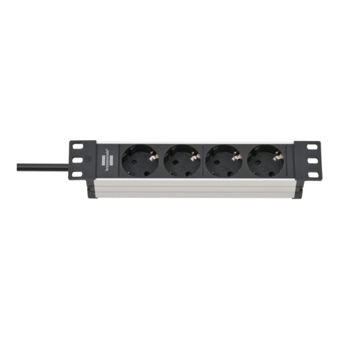 Alu-Line 10" Steckdosenleiste für Schaltschränke 4-fach 2m H05VV-F3G1,5 silber/schwarz