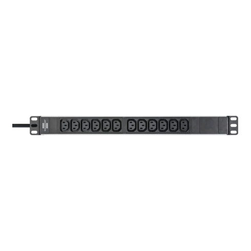 Alu-Line 19" Steckdosenleiste für Schaltschränke 12-fach schwarz/silber 2m H05VV-F 3G1,0