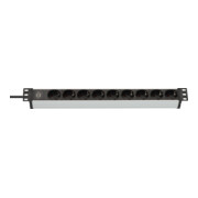 Alu-Line 19" Steckdosenleiste für Schaltschränke 9-fach schwarz/silber 2m H05VV-F 3G1,5 ohne Schalter