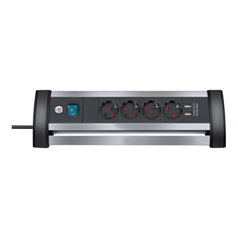 Alu-Office-Line stekkerdoos met USB-laadfunctie 4-voudig 1,8 m H05VV-F 3G1,5