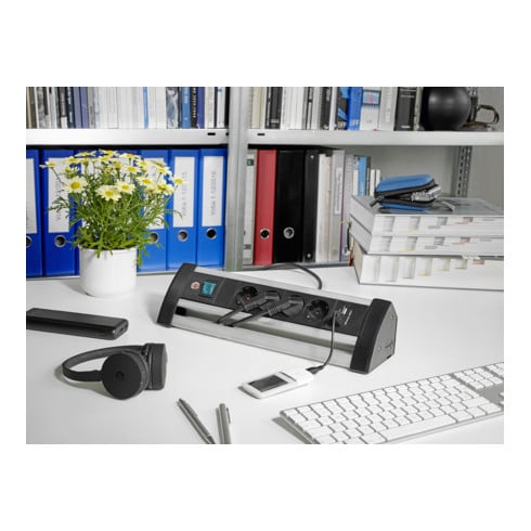 Alu-Office-Line stekkerdoos met USB-laadfunctie 4-voudig 1,8 m H05VV-F 3G1,5