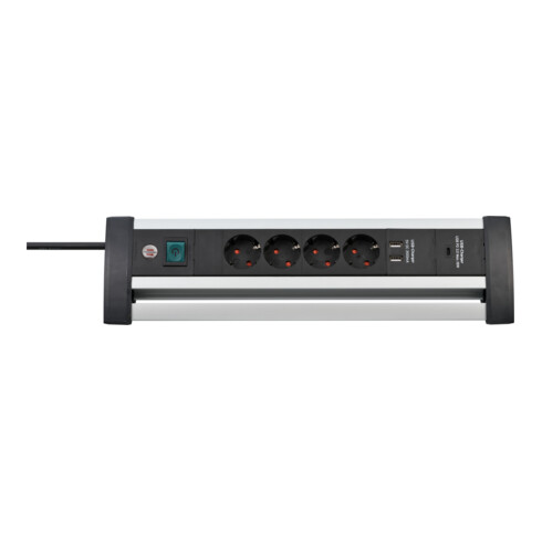 Alu-Office-Line stekkerdoos met USB Power Delivery USB-laadfunctie 4-voudig 1,8 m H05VV-F 3G1.5
