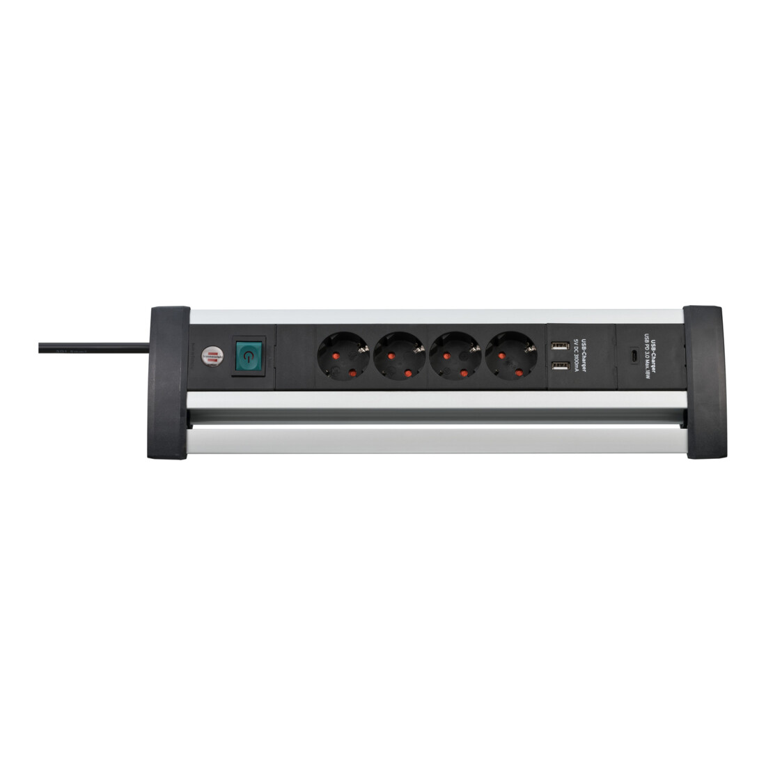 Alu-Office-Line stekkerdoos met USB Power Delivery USB-laadfunctie 4-voudig 1,8 m H05VV-F 3G1.5