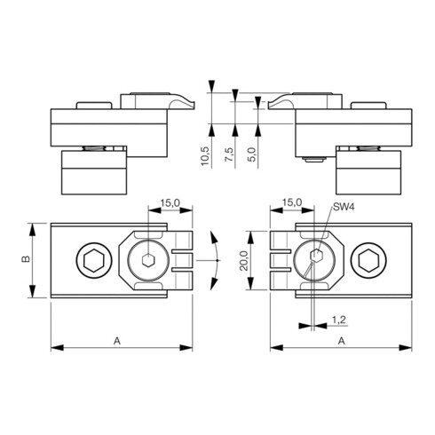 AMF pince plate no.6493N rainure en T 10mm horiz.