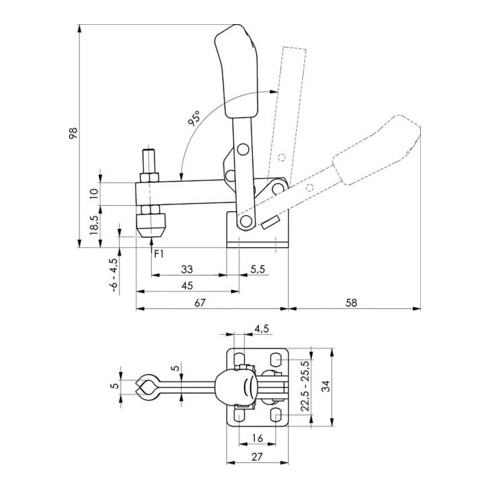 Pince verticale AMF, pied horizontal, inoxydable, No. 6800NI