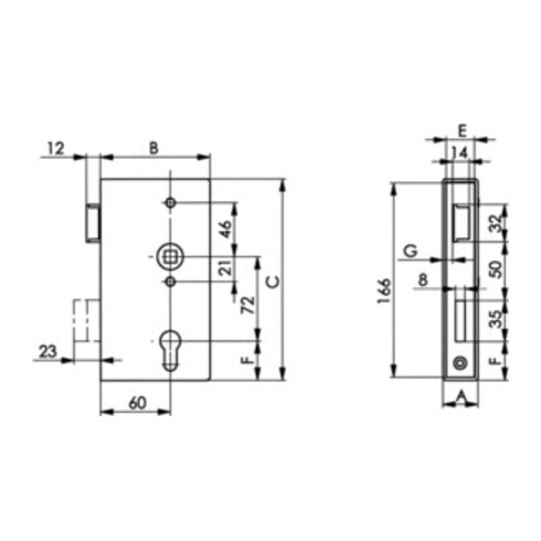 AMF Schlosskasten 140P DIN L Maß A40xB94,5xC173mm Dornm.60mm Entf.72mm