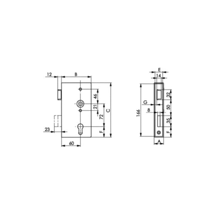 AMF Schlosskasten 140P DIN L Maß A40xB94,5xC173mm Dornm.60mm Entf.72mm