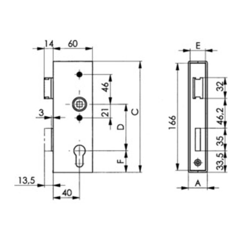 AMF Schlosskasten,schmal 141U,blk DIN L/R Maß A 40 Maß B 60 Maß C 173mm