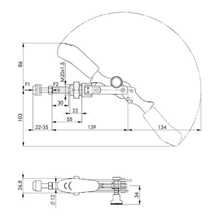 AMF Schubstangenspanner Nr.6840S Gr.3 o.Winkelfuß m.Sicherheitsverriegelung