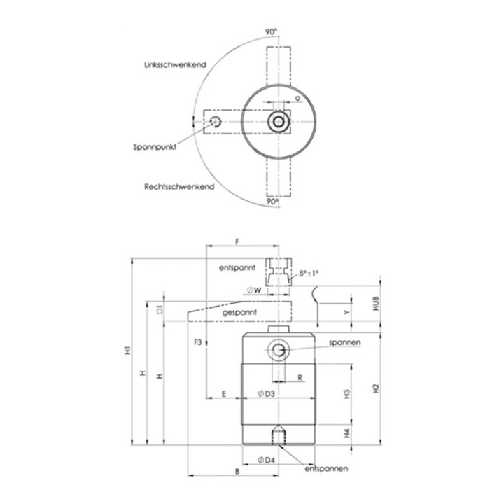 AMF Schwenkspanner Nr.6829E ER-Gr.25 pneumatisch Einschraubversion
