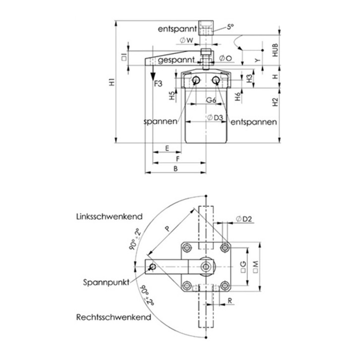 AMF Schwenkspanner Nr.6829K KR-Gr.25 pneumatisch Flanschversion