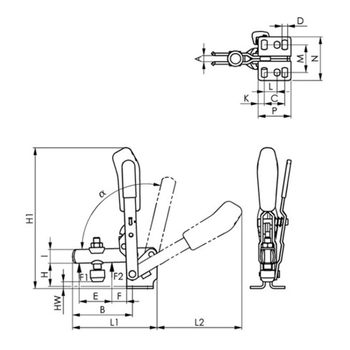 AMF Senkrechtspanner Nr.6800BS Gr.2 m.Sicherheitsverriegelung schwarz