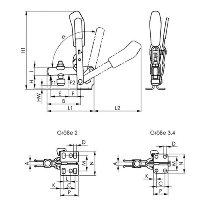 AMF Senkrechtspanner Nr.6800S Gr.2 waagrechter Fuß m.Sicherheitsverriegelung
