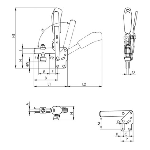 AMF Senkrechtspanner Nr.6802BS Gr.3 senkr.Fuß schw.m.Sicherheitsverriegelung