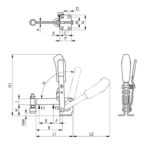 AMF Senkrechtspanner Nr.6804S Gr.3 waagrechter Fuß m.Sicherheitsverriegelung