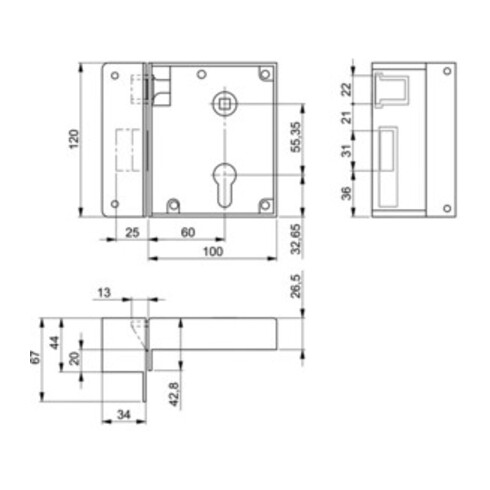 AMF Serrure à capuchon 2 DIN droite PZW sw. Ausf. vers l'intérieur
