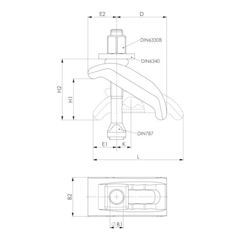 AMF Spanneisen 6314V abgeschrägt mit Stützschraube Nut 20 mm H 16 - 65 mm