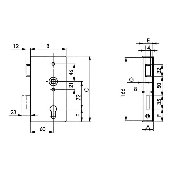 Andreas Maier Boîtier de serrure 140PGN DIN gauche D60xE72 30 x 94 x 172 x 24 x 33,5 M 2,5