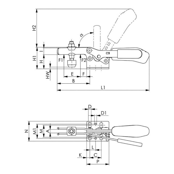 Andreas Maier Horizontale spanner 6830SJ-4 oranje handgreep met veiligheidsvergrendeling