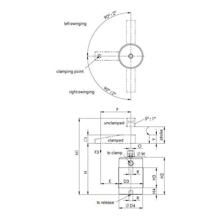 ANDREAS MAIER Serre-joint pivotant pneumatique version à visser Gr. 50 double effet
