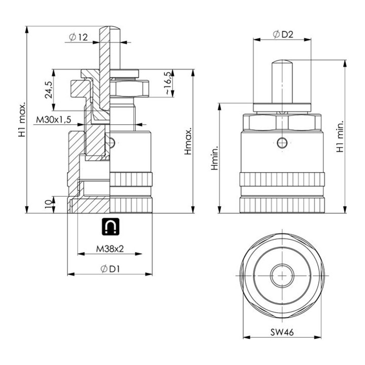 Andreas Maier Support de réglage en hauteur 6416-125 avec pied magnétique