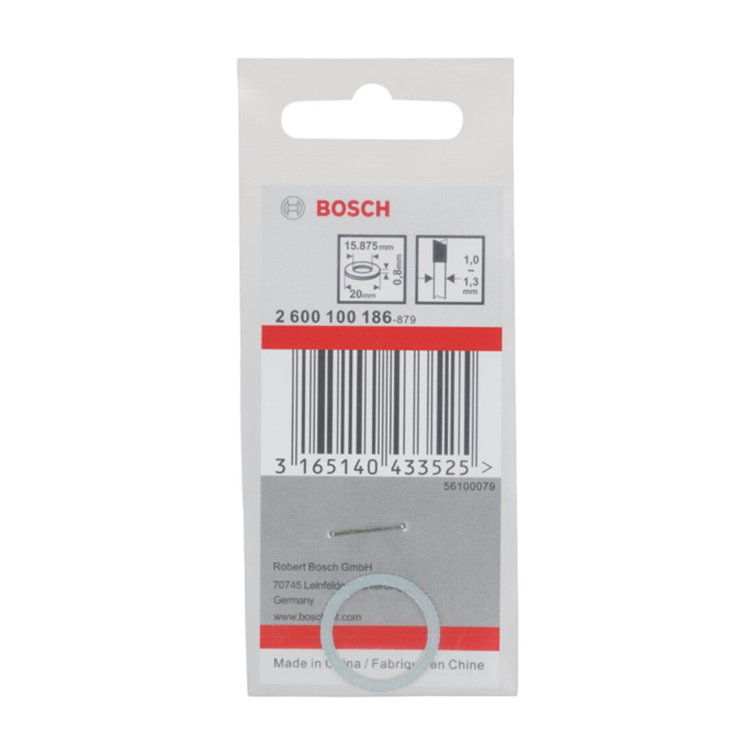 Anneau réducteur Bosch pour lames de scie circulaire 20 x 15.875 x 0,8 mm