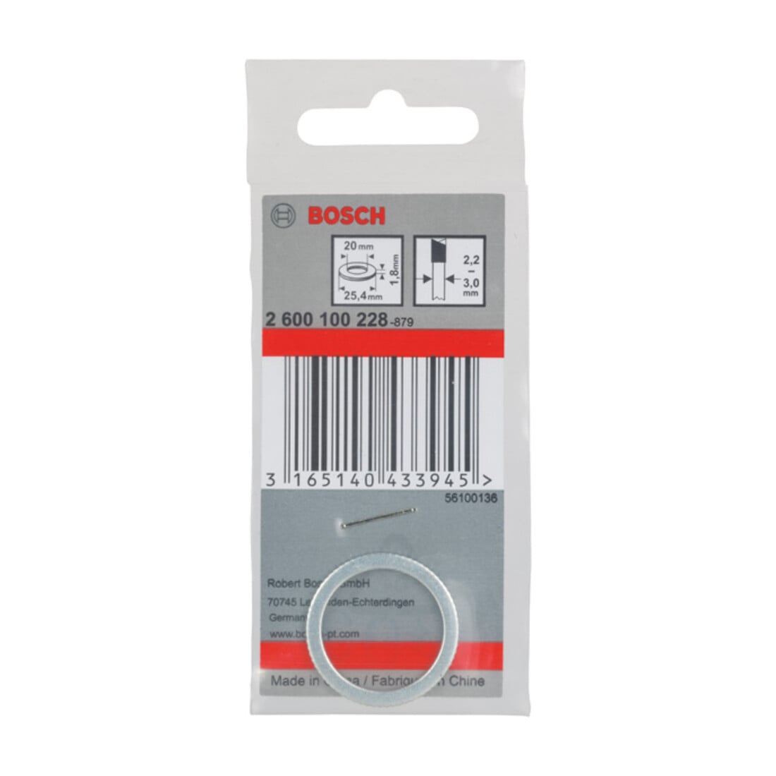 Anneau réducteur Bosch pour lames de scie circulaire 25,4 x 20 x 1,8 mm
