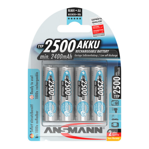 ANSMANN Akkuzelle maxE 1,2 V 2500 mAh R6-AA-Mignon HR6 4