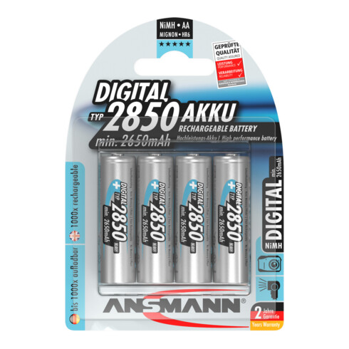 Ansmann Digital NiMH batterie rechargeable Mignon AA type 2850, 2650 mAh, blister de 4