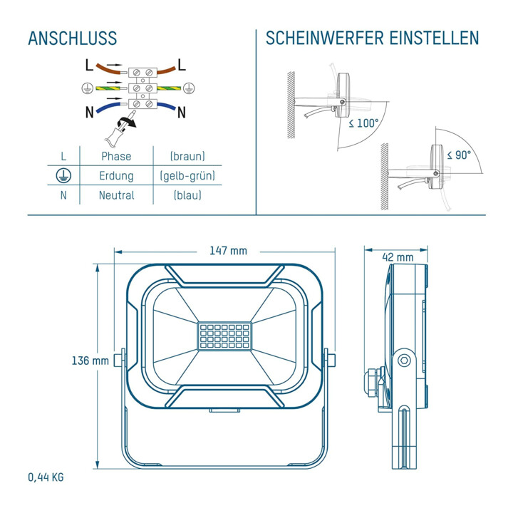 Ansmann Luminary LED-wandschijnwerper 10 W, tot 800 Lumen WFL800