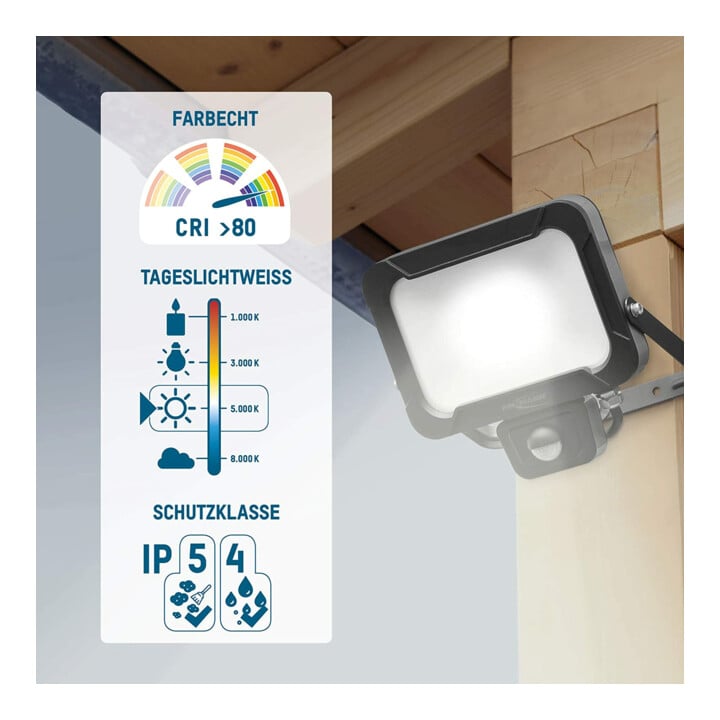 Ansmann Luminary LED-wandschijnwerper PIR 20 W bewegingsmelder, tot 1600 lumen WFL1600S