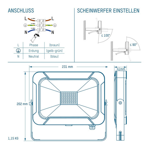 Ansmann Luminary LED-wandspot 30 W, tot 2400 lumen WFL2400