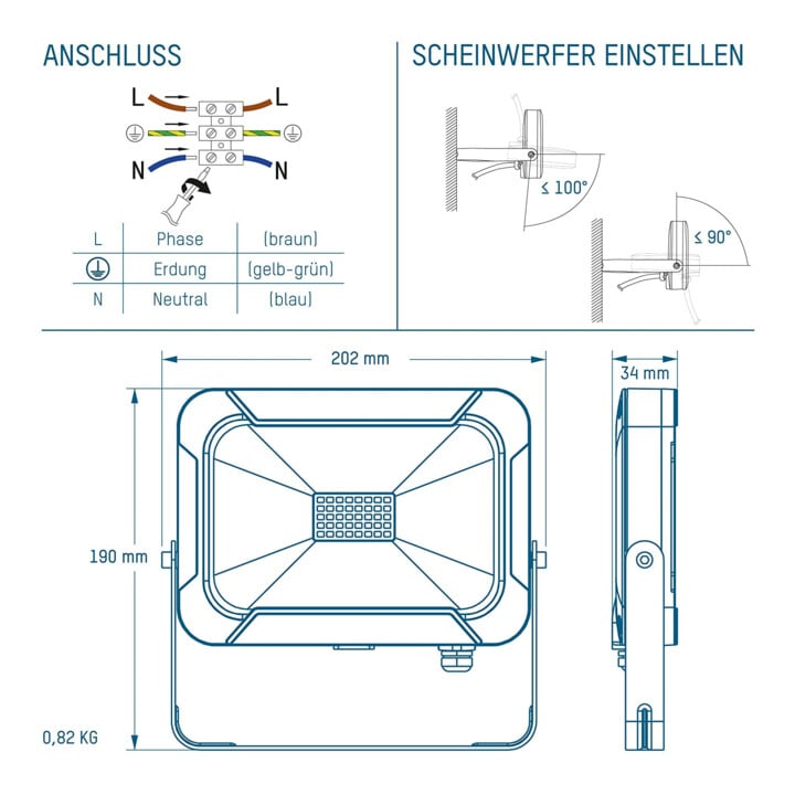 Ansmann Luminary LED-Wandstrahler 20 W, bis zu 1600 Lumen WFL1600